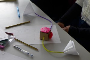 Workshop cardboard prototype for a small interactive installation. Pic: Areti Galani